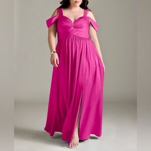 Azazie Fuchsia A-Line Off the Shoulder Stretch Satin Lianne Dress NWT Sz 18